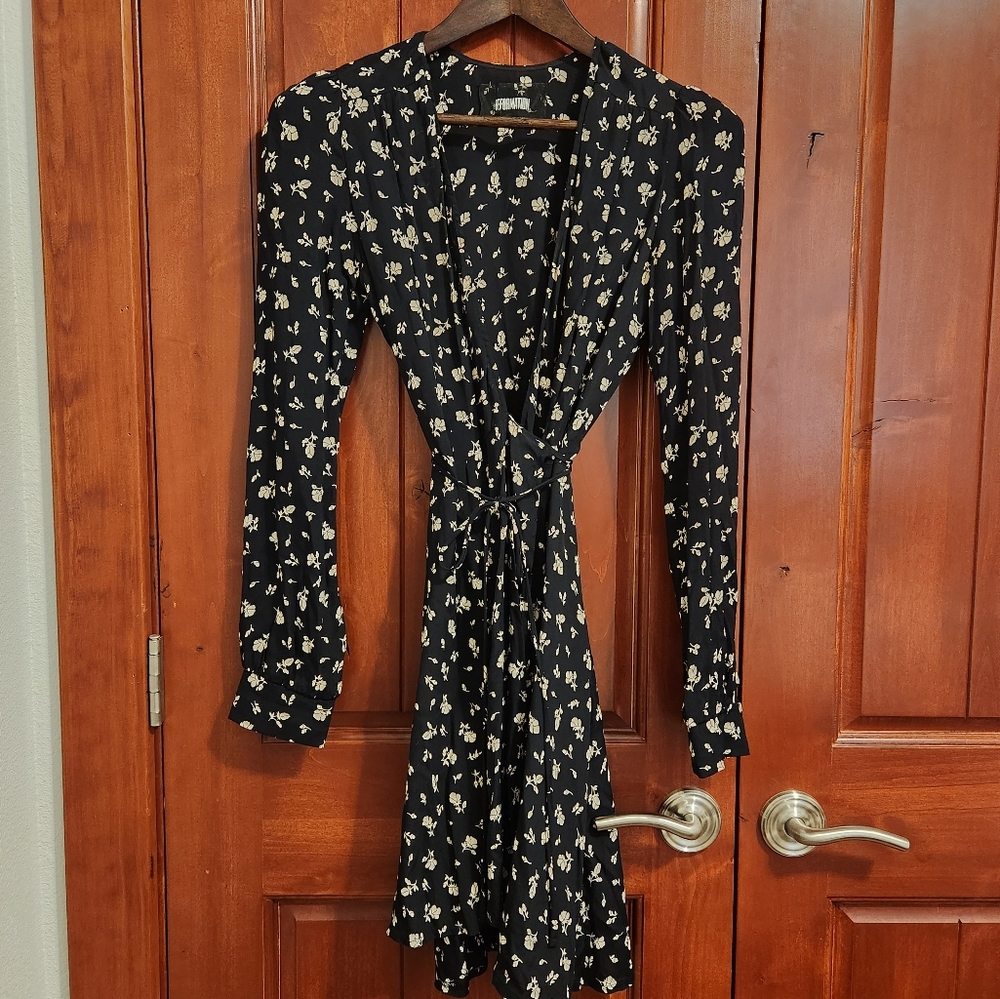 Reformation Floral Black Wrap Dress